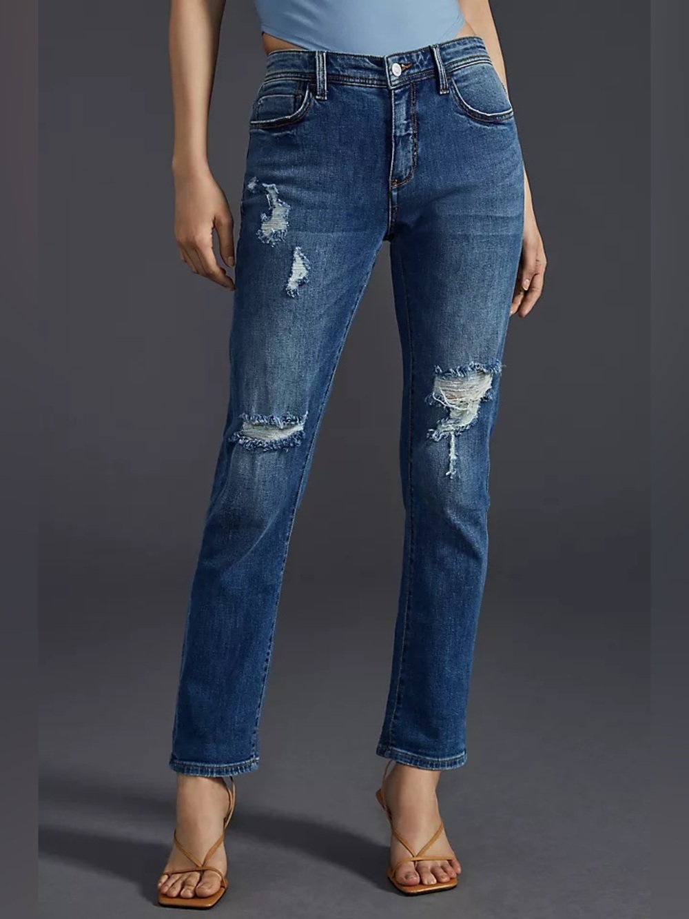 Pilcro Distressed Straight Leg Jeans - Blue SLIM BOYFRIEND CROP